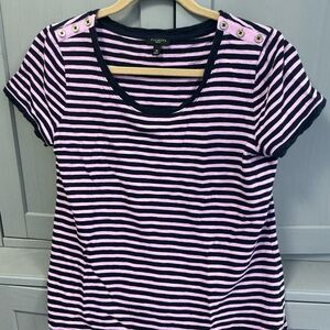 Talbots Pink and Black Striped Short Sleeve Top